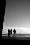 beach, lake, people, men, nature, black and white